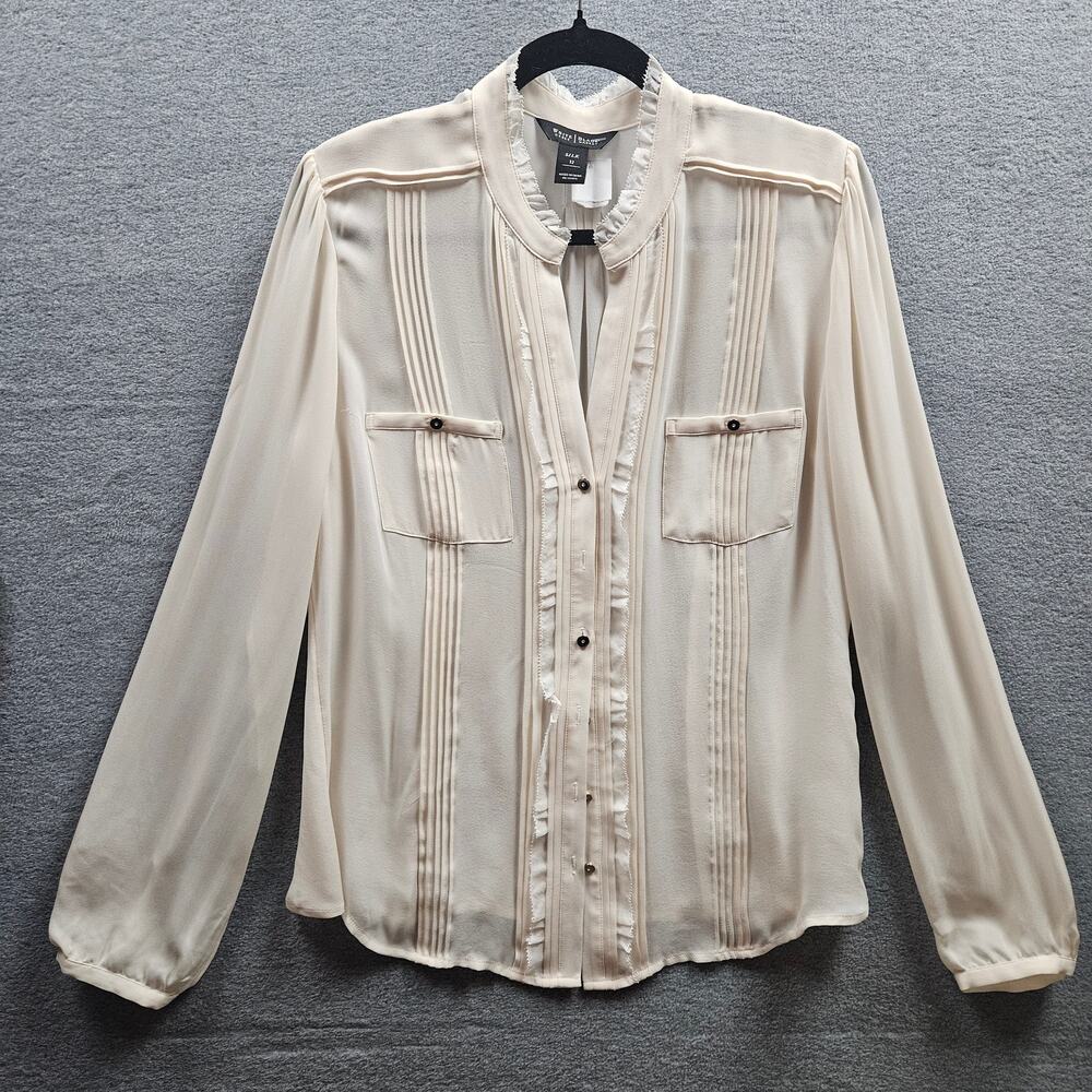 White House Black Market | Tops | Silk Pintuck Blouse | Size 12 Cream LG Sleeve